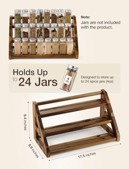 Acacia Wood Spice Rack for Countertop - Wooden Tray Holds 24 Jars Spice Racks Organizer for Storage Shelf - 3 Tiered Spice Rack Organizer for Cabinet - Spice Shelf for Kitchen Pantry (Acacia)