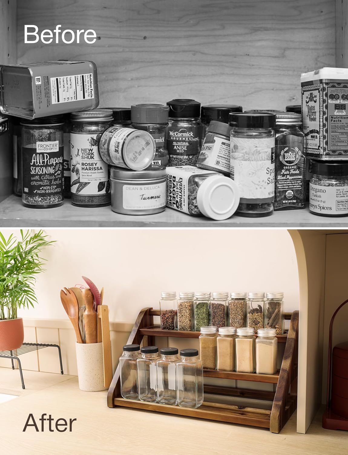 Acacia Wood Spice Rack for Countertop - Wooden Tray Holds 24 Jars Spice Racks Organizer for Storage Shelf - 3 Tiered Spice Rack Organizer for Cabinet - Spice Shelf for Kitchen Pantry (Acacia)