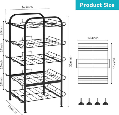 Water Bottle Organizer 7 Tier Freestanding Water Bottle Storage Organizer Metal Bottle Rack Holder Stand Shelf for Kitchen Pantry Food Storage (Black)