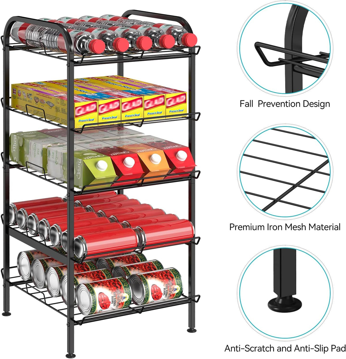 Water Bottle Organizer 7 Tier Freestanding Water Bottle Storage Organizer Metal Bottle Rack Holder Stand Shelf for Kitchen Pantry Food Storage (Black)