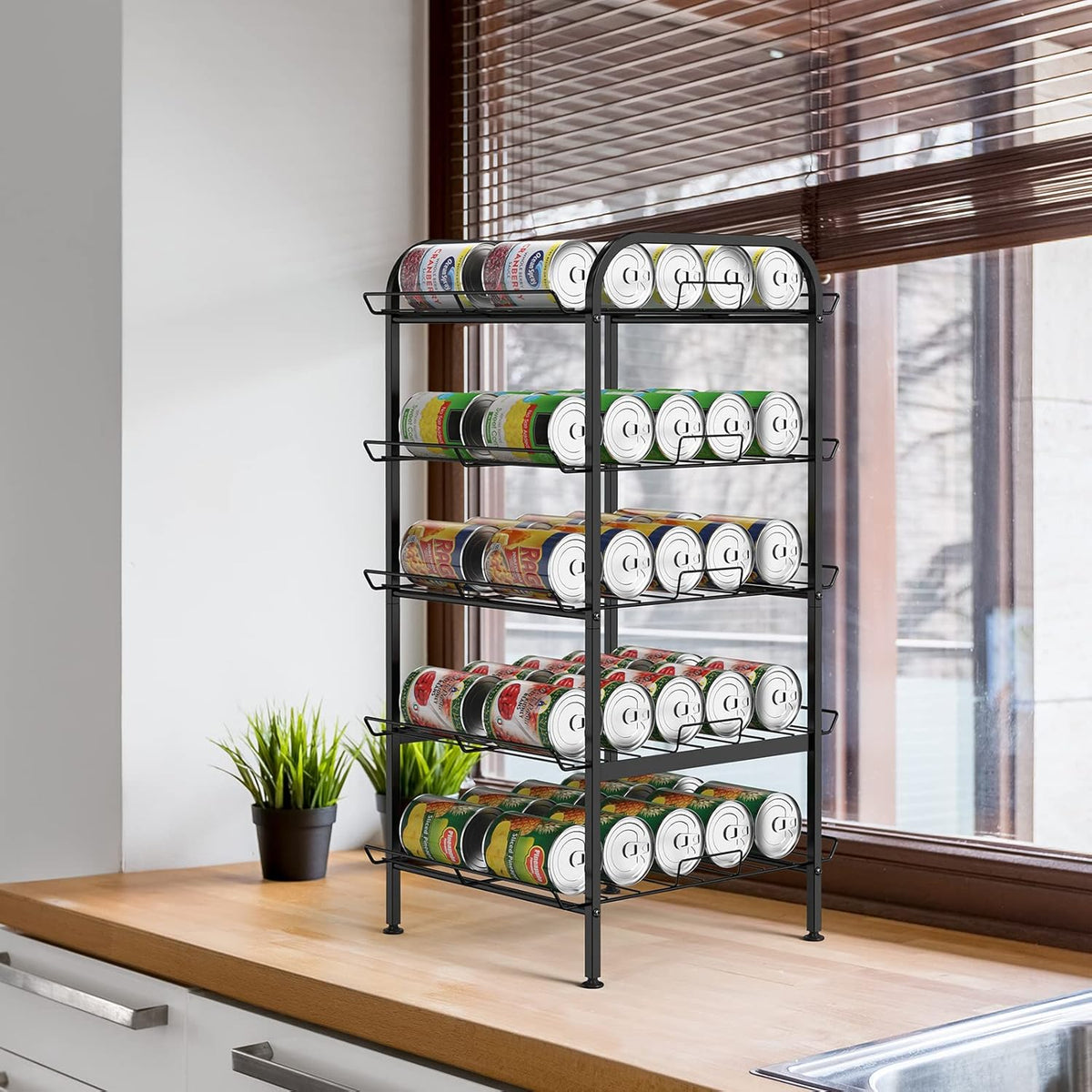 Water Bottle Organizer 7 Tier Freestanding Water Bottle Storage Organizer Metal Bottle Rack Holder Stand Shelf for Kitchen Pantry Food Storage (Black)