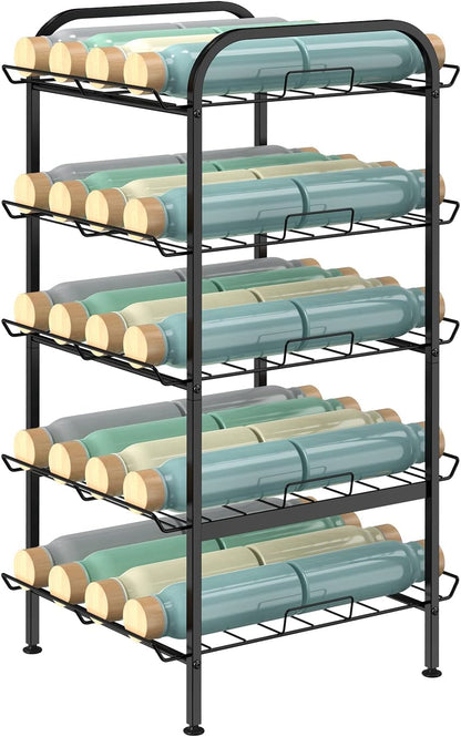 Water Bottle Organizer 7 Tier Freestanding Water Bottle Storage Organizer Metal Bottle Rack Holder Stand Shelf for Kitchen Pantry Food Storage (Black)