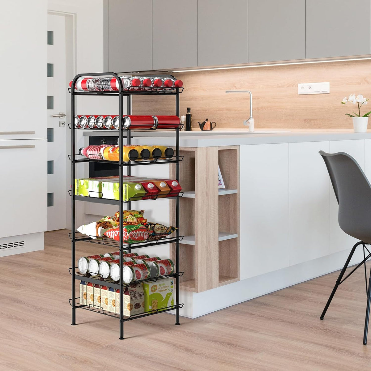 Water Bottle Organizer 7 Tier Freestanding Water Bottle Storage Organizer Metal Bottle Rack Holder Stand Shelf for Kitchen Pantry Food Storage (Black)