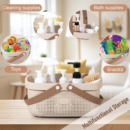 Plastic Storage Basket with Handle Portable Shower Caddy Tote Organizer Basket Bin for Bathroom Kitchen Dorm Room Bedroom, Green