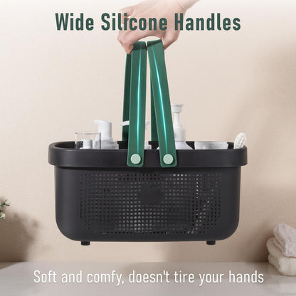 Plastic Storage Basket with Handle Portable Shower Caddy Tote Organizer Basket Bin for Bathroom Kitchen Dorm Room Bedroom, Green
