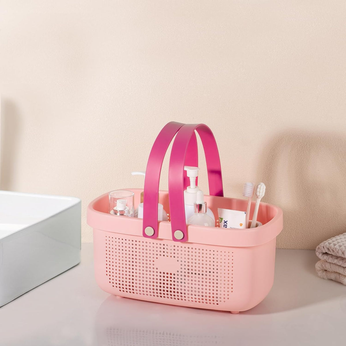 Plastic Storage Basket with Handle Portable Shower Caddy Tote Organizer Basket Bin for Bathroom Kitchen Dorm Room Bedroom, Green