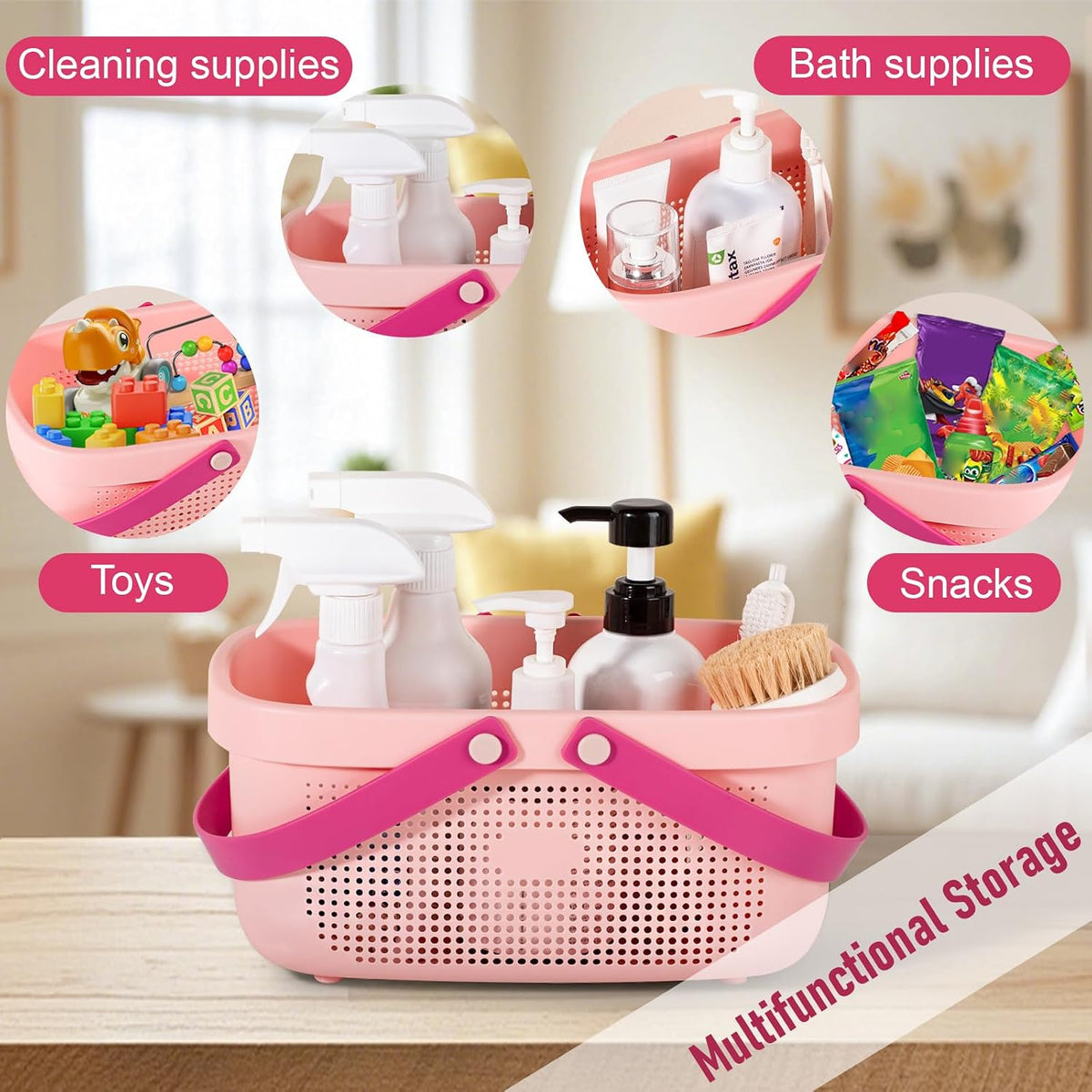 Plastic Storage Basket with Handle Portable Shower Caddy Tote Organizer Basket Bin for Bathroom Kitchen Dorm Room Bedroom, Green