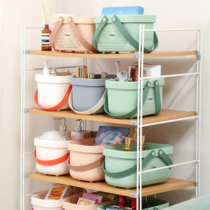 Plastic Storage Basket with Handle Portable Shower Caddy Tote Organizer Basket Bin for Bathroom Kitchen Dorm Room Bedroom, Green