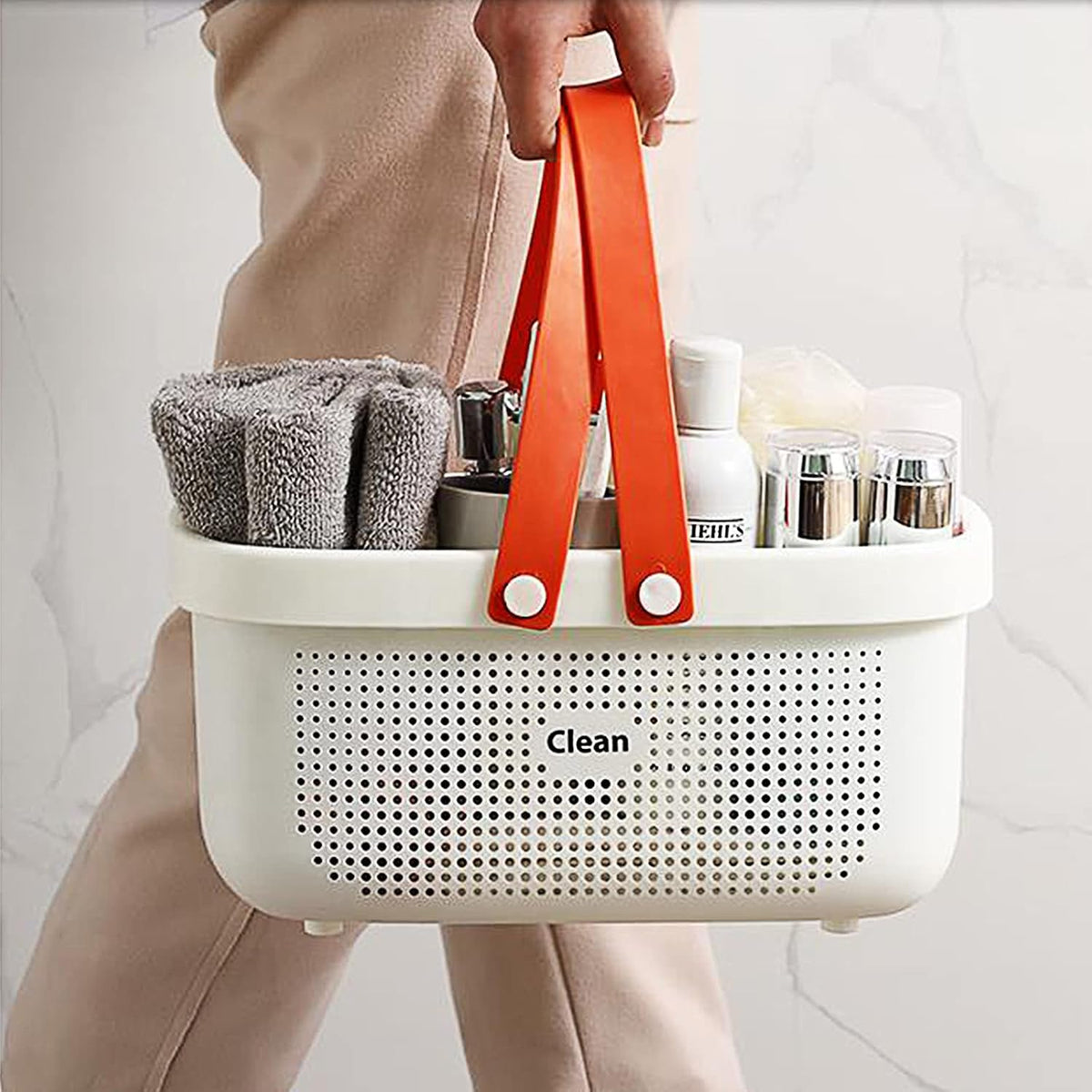 Plastic Storage Basket with Handle Portable Shower Caddy Tote Organizer Basket Bin for Bathroom Kitchen Dorm Room Bedroom, Green