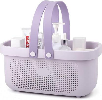 Plastic Storage Basket with Handle Portable Shower Caddy Tote Organizer Basket Bin for Bathroom Kitchen Dorm Room Bedroom, Green