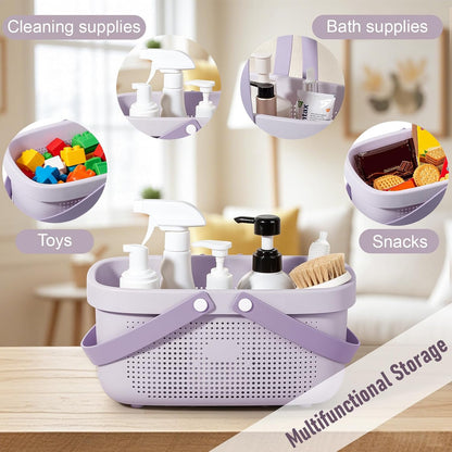 Plastic Storage Basket with Handle Portable Shower Caddy Tote Organizer Basket Bin for Bathroom Kitchen Dorm Room Bedroom, Green