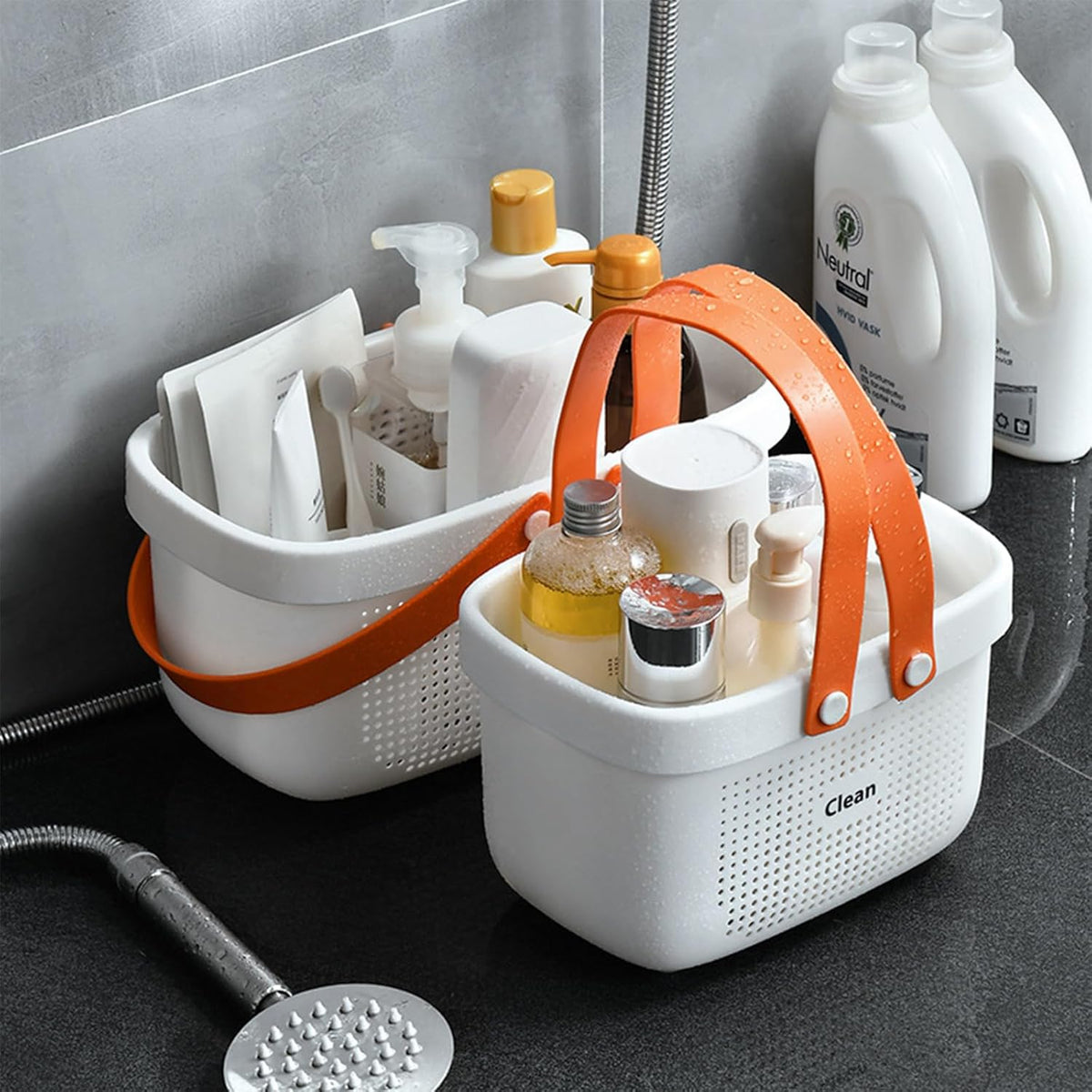 Plastic Storage Basket with Handle Portable Shower Caddy Tote Organizer Basket Bin for Bathroom Kitchen Dorm Room Bedroom, Green