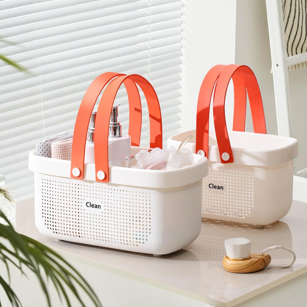Plastic Storage Basket with Handle Portable Shower Caddy Tote Organizer Basket Bin for Bathroom Kitchen Dorm Room Bedroom, Green