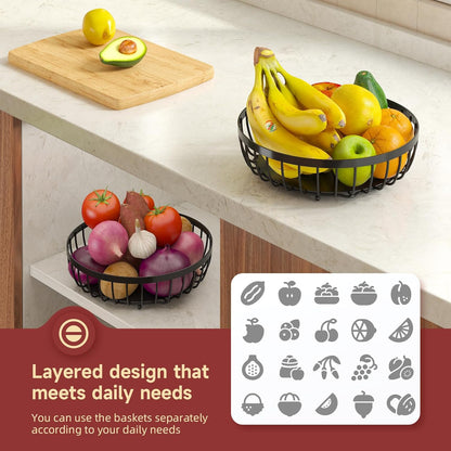 2 Tier Large Fruit Bowl for Kitchen Counter with 2 Banana Hangers