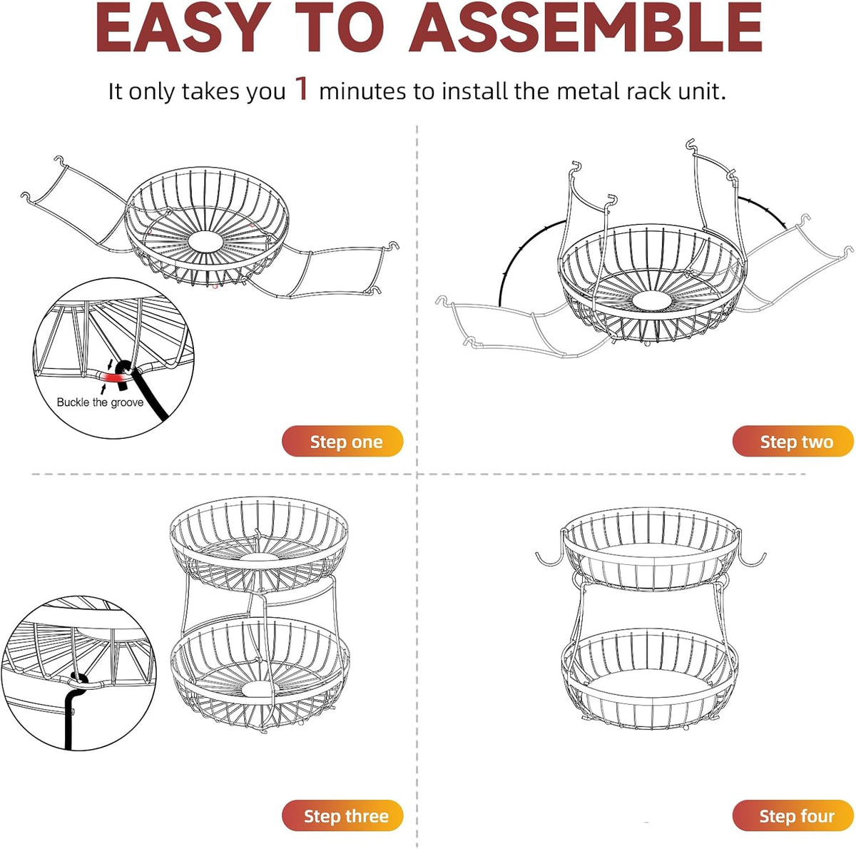 2 Tier Large Fruit Bowl for Kitchen Counter with 2 Banana Hangers