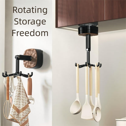 Suction Cup Kitchen Utensil Hook with 6 Hooks, 360° Swivel Wall-Mounted Hook Holder, Adhesive No-Drill Hanger for Pots, Pans, Spatulas, Towels, Brown