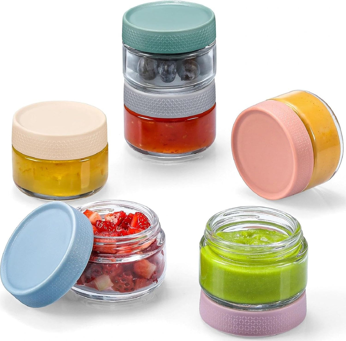 2oz Glass Salad Dressing Containers, 6-Pack Small Sauce Containers with Lids and Mini Condiment Cups Containers,To Go Glass Jars for Meal Prep Lunch box