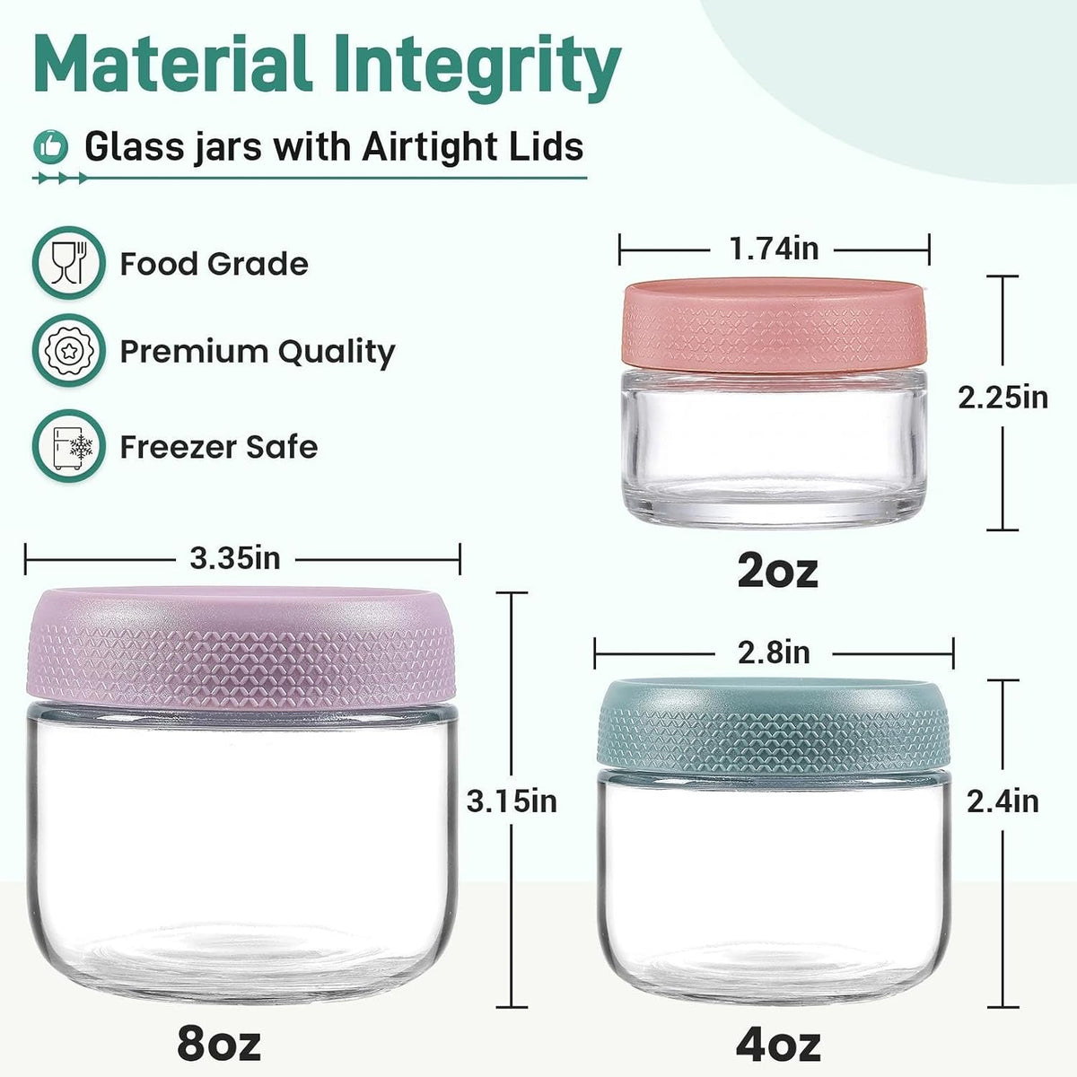 2oz Glass Salad Dressing Containers, 6-Pack Small Sauce Containers with Lids and Mini Condiment Cups Containers,To Go Glass Jars for Meal Prep Lunch box