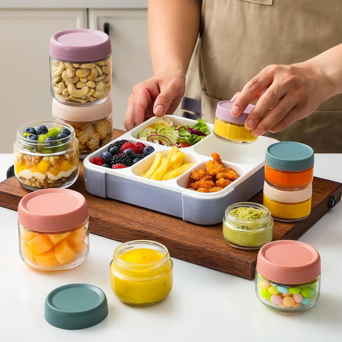 2oz Glass Salad Dressing Containers, 6-Pack Small Sauce Containers with Lids and Mini Condiment Cups Containers,To Go Glass Jars for Meal Prep Lunch box