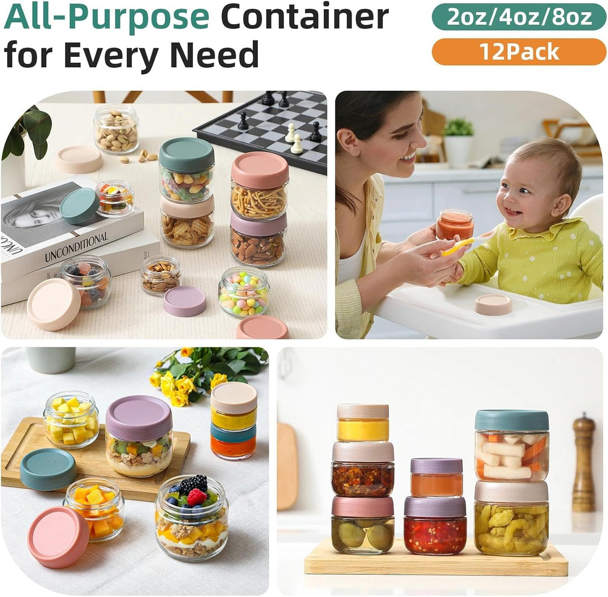 2oz Glass Salad Dressing Containers, 6-Pack Small Sauce Containers with Lids and Mini Condiment Cups Containers,To Go Glass Jars for Meal Prep Lunch box