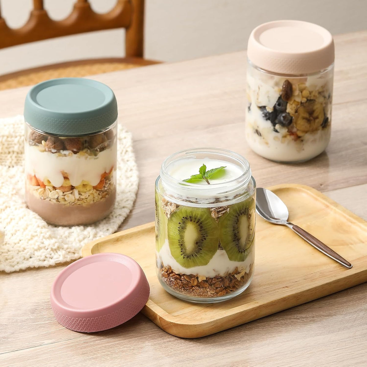 2oz Glass Salad Dressing Containers, 6-Pack Small Sauce Containers with Lids and Mini Condiment Cups Containers,To Go Glass Jars for Meal Prep Lunch box