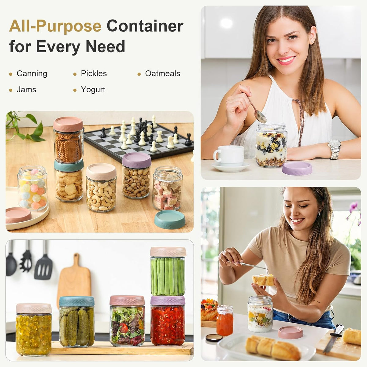 2oz Glass Salad Dressing Containers, 6-Pack Small Sauce Containers with Lids and Mini Condiment Cups Containers,To Go Glass Jars for Meal Prep Lunch box