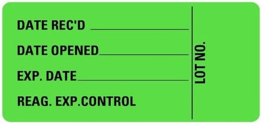Date Rec'd Date Opening Expiration Medical Labels - 2" x 1" - Fluorescent Green