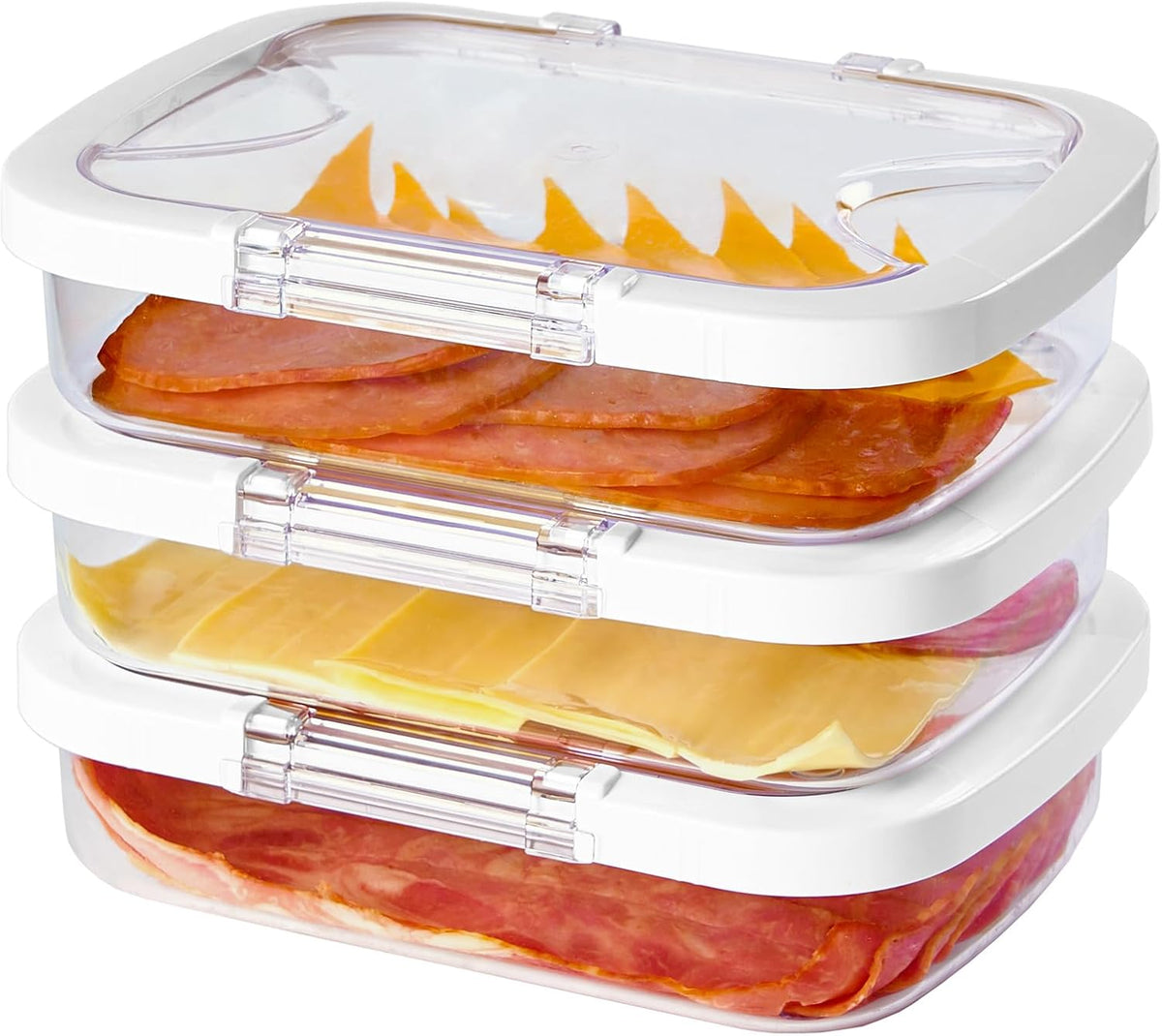 Duo Loc Deli Meat Containers for Fridge with Airtight Lids, Stackable Refrigerator Organizer for Lunch Meat Storage Sandwich Ham Cheese Salami Sliced Turkey, Clear Tritan Box (Cold Cuts 3pk)