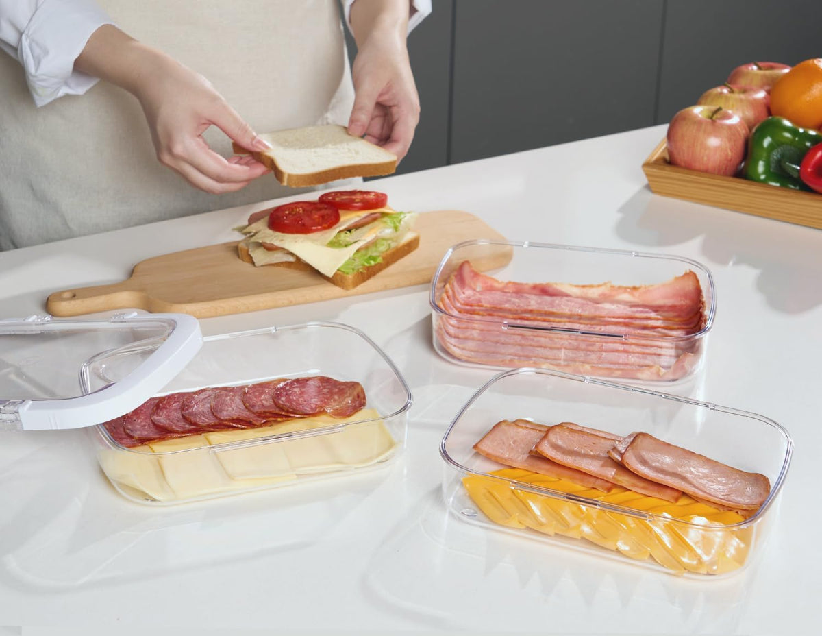 Duo Loc Deli Meat Containers for Fridge with Airtight Lids, Stackable Refrigerator Organizer for Lunch Meat Storage Sandwich Ham Cheese Salami Sliced Turkey, Clear Tritan Box (Cold Cuts 3pk)