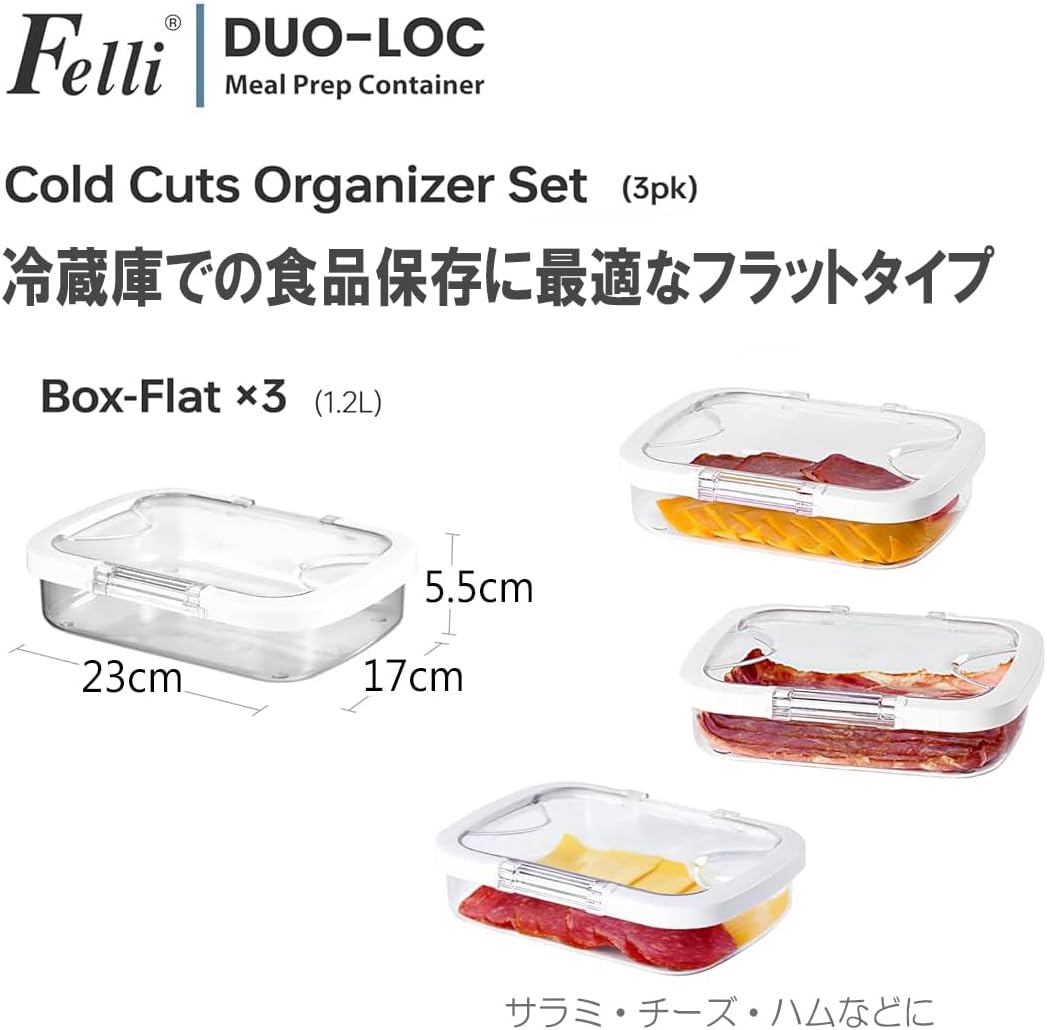 Duo Loc Deli Meat Containers for Fridge with Airtight Lids, Stackable Refrigerator Organizer for Lunch Meat Storage Sandwich Ham Cheese Salami Sliced Turkey, Clear Tritan Box (Cold Cuts 3pk)