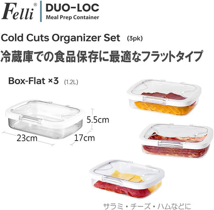Duo Loc Deli Meat Containers for Fridge with Airtight Lids, Stackable Refrigerator Organizer for Lunch Meat Storage Sandwich Ham Cheese Salami Sliced Turkey, Clear Tritan Box (Cold Cuts 3pk)