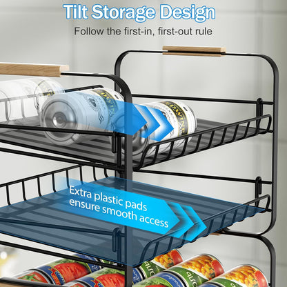 4 Tier Can Organizer for Pantry, 16.9" W×11.5" D×16.7" H, Space-Saving Adjustable Metal Hold 40 Standard 12-oz Cans Storage Rack Holder for Countertop Kitchen Soda Drinks Fruits, Chrome