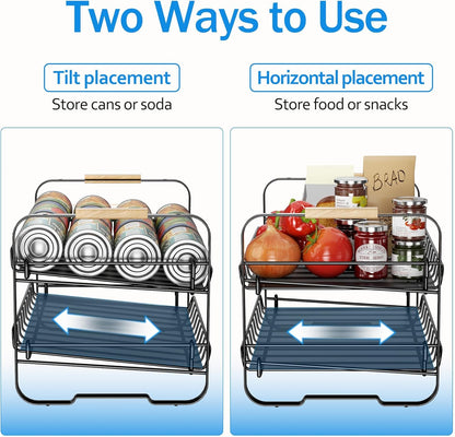 4 Tier Can Organizer for Pantry, 16.9" W×11.5" D×16.7" H, Space-Saving Adjustable Metal Hold 40 Standard 12-oz Cans Storage Rack Holder for Countertop Kitchen Soda Drinks Fruits, Chrome