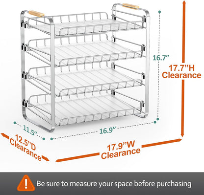 4 Tier Can Organizer for Pantry, 16.9" W×11.5" D×16.7" H, Space-Saving Adjustable Metal Hold 40 Standard 12-oz Cans Storage Rack Holder for Countertop Kitchen Soda Drinks Fruits, Chrome