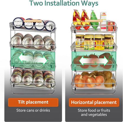 4 Tier Can Organizer for Pantry, 16.9" W×11.5" D×16.7" H, Space-Saving Adjustable Metal Hold 40 Standard 12-oz Cans Storage Rack Holder for Countertop Kitchen Soda Drinks Fruits, Chrome