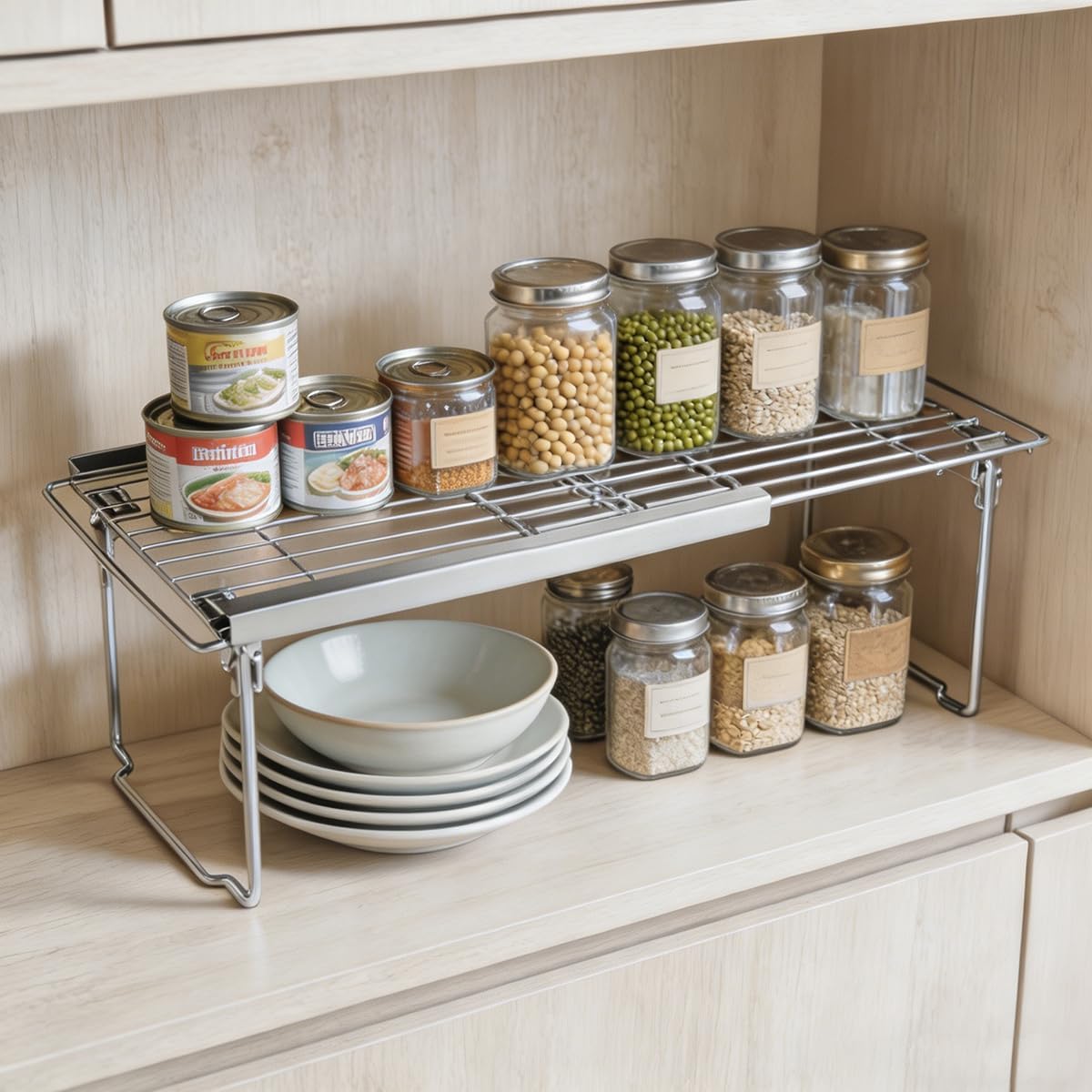 Expandable Freezer Shelf Cooler Shelf Organizer 15.8"-22" | Thickened Heavy Duty Cabinet Shelf Riser Rack Organizer and Storage for Kitchen Pantry Refrigerator