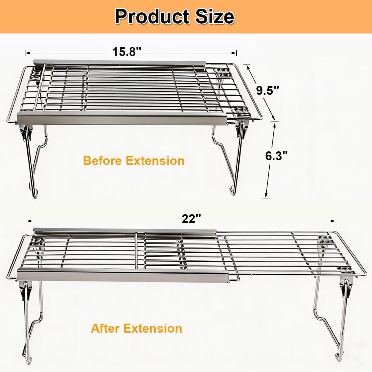 Expandable Freezer Shelf Cooler Shelf Organizer 15.8"-22" | Thickened Heavy Duty Cabinet Shelf Riser Rack Organizer and Storage for Kitchen Pantry Refrigerator