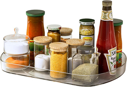 Lazy Susan Turntable Organizer for Refrigerator, 360° Rotating Fridge Organizers and Storage,Rectangle Condiment Organizer Rack for Fridge,Cabinet, Kitchen, Pantry, Countertop, Clear