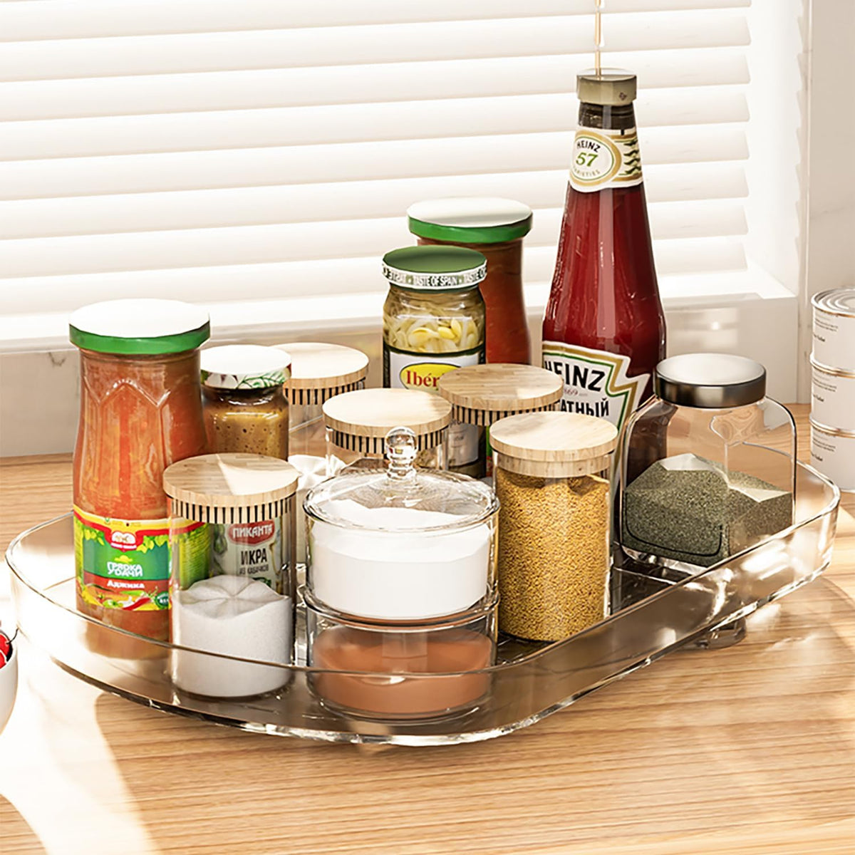 Lazy Susan Turntable Organizer for Refrigerator, 360° Rotating Fridge Organizers and Storage,Rectangle Condiment Organizer Rack for Fridge,Cabinet, Kitchen, Pantry, Countertop, Clear