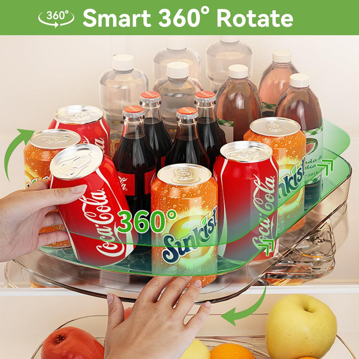 Lazy Susan Turntable Organizer for Refrigerator, 360° Rotating Fridge Organizers and Storage,Rectangle Condiment Organizer Rack for Fridge,Cabinet, Kitchen, Pantry, Countertop, Clear