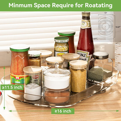 Lazy Susan Turntable Organizer for Refrigerator, 360° Rotating Fridge Organizers and Storage,Rectangle Condiment Organizer Rack for Fridge,Cabinet, Kitchen, Pantry, Countertop, Clear