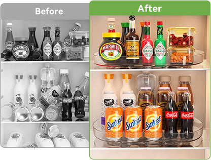 Lazy Susan Turntable Organizer for Refrigerator, 360° Rotating Fridge Organizers and Storage,Rectangle Condiment Organizer Rack for Fridge,Cabinet, Kitchen, Pantry, Countertop, Clear