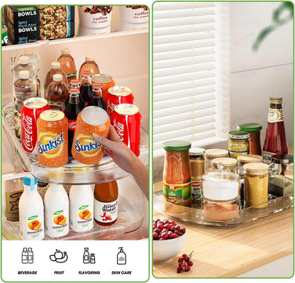 Lazy Susan Turntable Organizer for Refrigerator, 360° Rotating Fridge Organizers and Storage,Rectangle Condiment Organizer Rack for Fridge,Cabinet, Kitchen, Pantry, Countertop, Clear