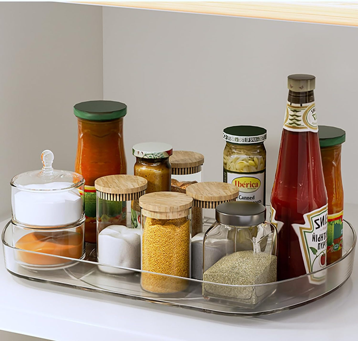 Lazy Susan Turntable Organizer for Refrigerator, 360° Rotating Fridge Organizers and Storage,Rectangle Condiment Organizer Rack for Fridge,Cabinet, Kitchen, Pantry, Countertop, Clear