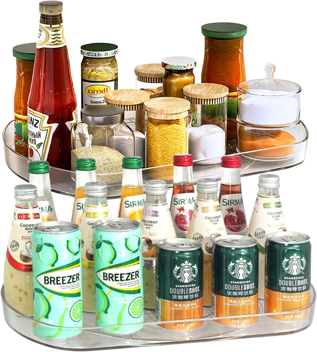 Lazy Susan Turntable Organizer for Refrigerator, 360° Rotating Fridge Organizers and Storage,Rectangle Condiment Organizer Rack for Fridge,Cabinet, Kitchen, Pantry, Countertop, Clear