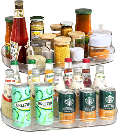 Lazy Susan Turntable Organizer for Refrigerator, 360° Rotating Fridge Organizers and Storage,Rectangle Condiment Organizer Rack for Fridge,Cabinet, Kitchen, Pantry, Countertop, Clear