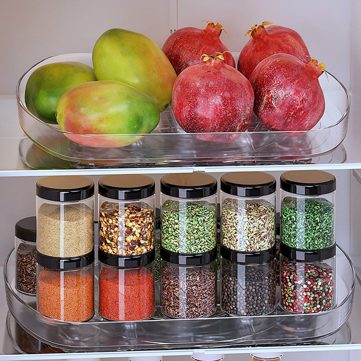 Lazy Susan Turntable Organizer for Refrigerator, 360° Rotating Fridge Organizers and Storage,Rectangle Condiment Organizer Rack for Fridge,Cabinet, Kitchen, Pantry, Countertop, Clear