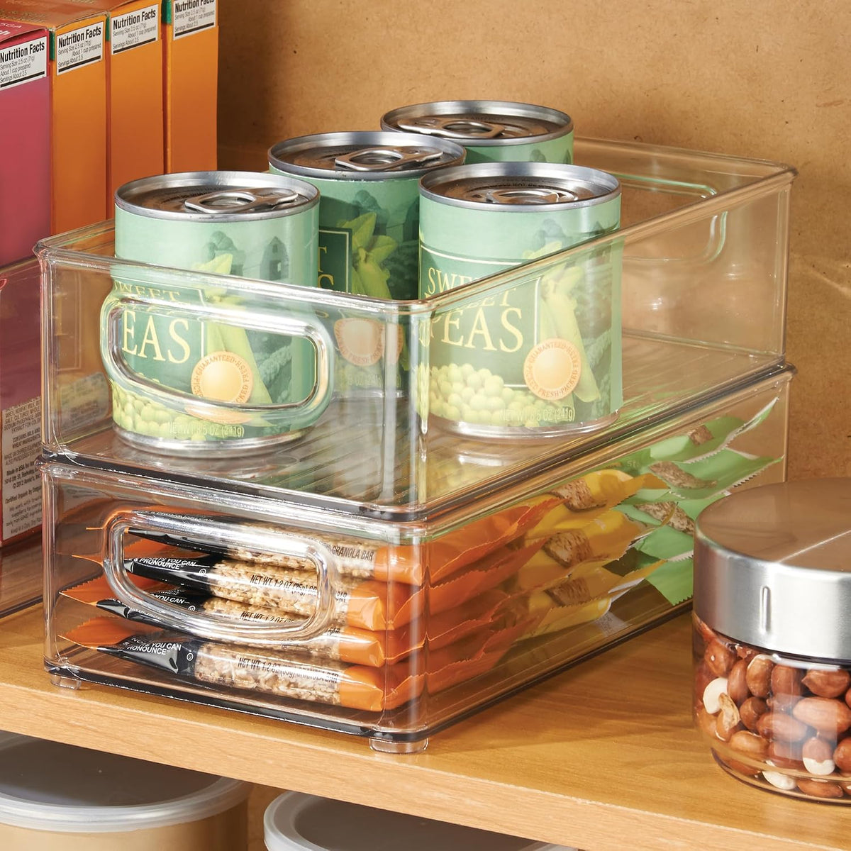 Stackable Pantry Bin with Handles, Set of 2, Clear | Kitchen Storage, Made in USA