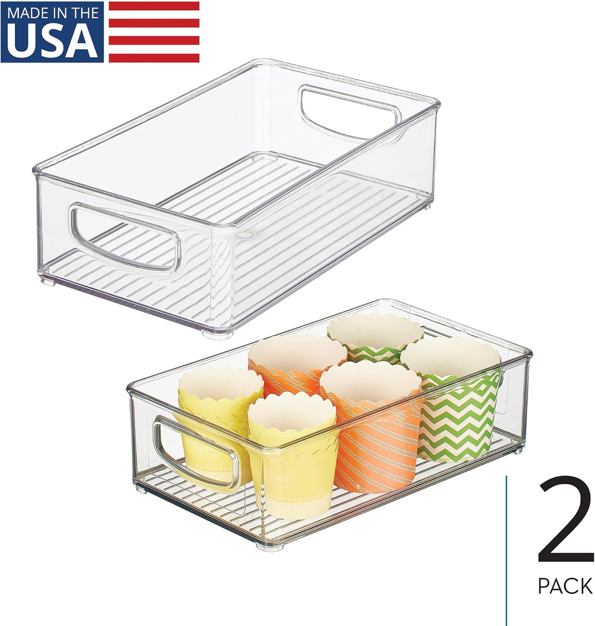 Stackable Pantry Bin with Handles, Set of 2, Clear | Kitchen Storage, Made in USA