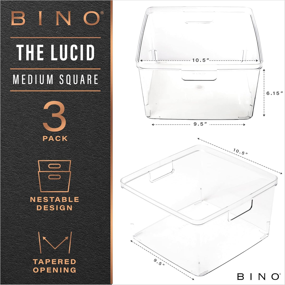 BINO | Plastic Storage Bins, X-Small - 5 Pack | THE LUCID COLLECTION | Multi-Use Built-In Handles BPA-Free Clear Storage Containers | Fridge Organizer | Pantry & Home Organization